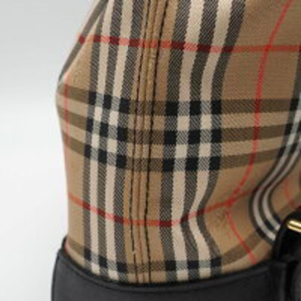 Burberry Canvas Leather Backpack Drawstring Check Black - Picture 4 of 9